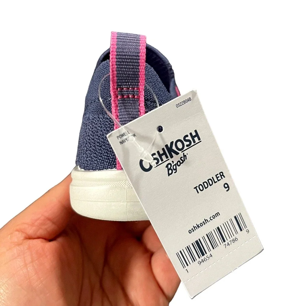 OshKosh Toddler Girls Slip on Knit Sneaker Size 9‎ Navy Blue-Pink Lightweight
